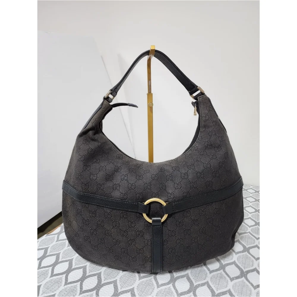 Gucci Canvas Reins Hobo Bag Black